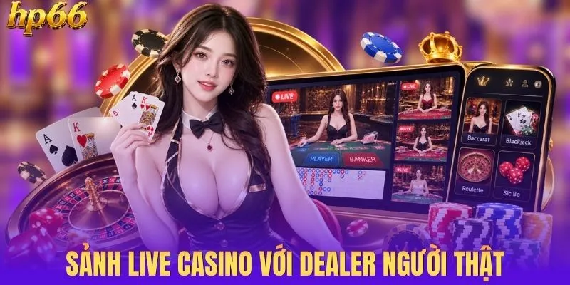 Sảnh casino online với dealer người thật sống động